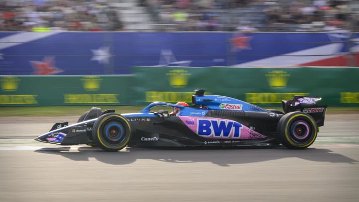 Oct 21, 2023; Austin, Texas, USA; BWT Alpine F1 driver Esteban Ocon (31) of Team France drives during the Sprint Race of the 2023 United States Grand Prix at Circuit of the Americas. Mandatory Credit: Jerome Miron-USA TODAY Sports