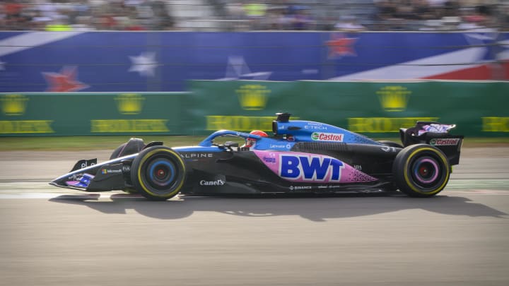 Oct 21, 2023; Austin, Texas, USA; BWT Alpine F1 driver Esteban Ocon (31) of Team France drives during the Sprint Race of the 2023 United States Grand Prix at Circuit of the Americas. Mandatory Credit: Jerome Miron-USA TODAY Sports