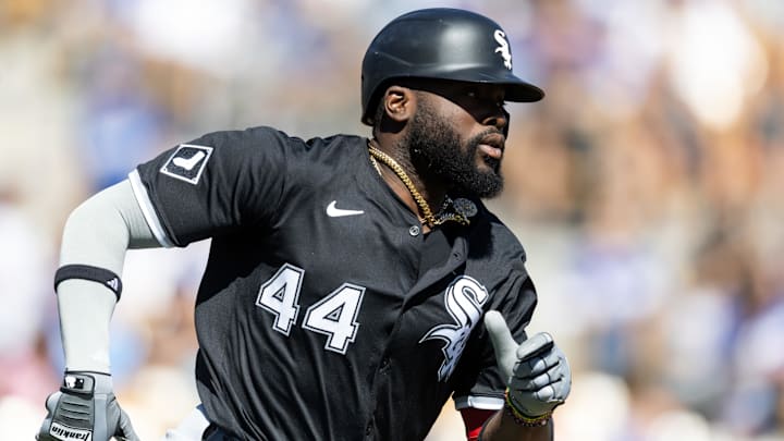 Mar 2, 2025; Phoenix, Arizona, USA; Chicago White Sox designated hitter Bryan Ramos (44) against the Los Angeles Dodgers during a spring training game at Camelback Ranch-Glendale. Mandatory Credit: Mark J. Rebilas-Imagn Images