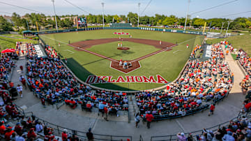 Fans fill the stands during the Bedlam baseball game between the Oklahoma Sooners and the Oklahoma State Cowboys at L. Dale Mitchell Park in Norman, Okla., on Saturday, May 20, 2023.