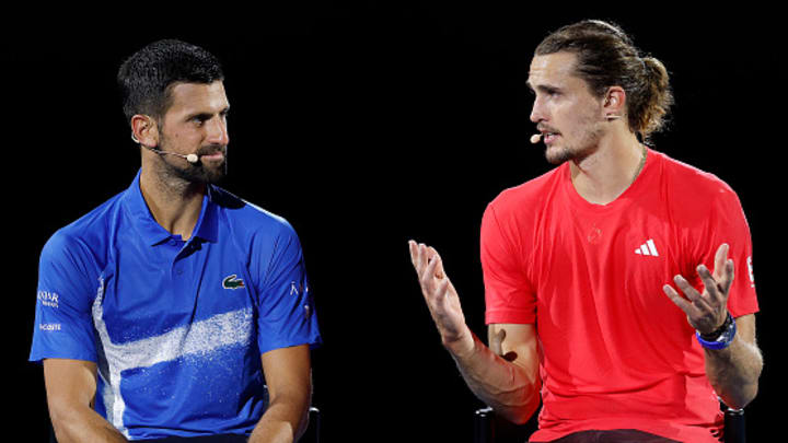 Novak Djokovic and Alexander Zverev speak at an Australian Open media session.