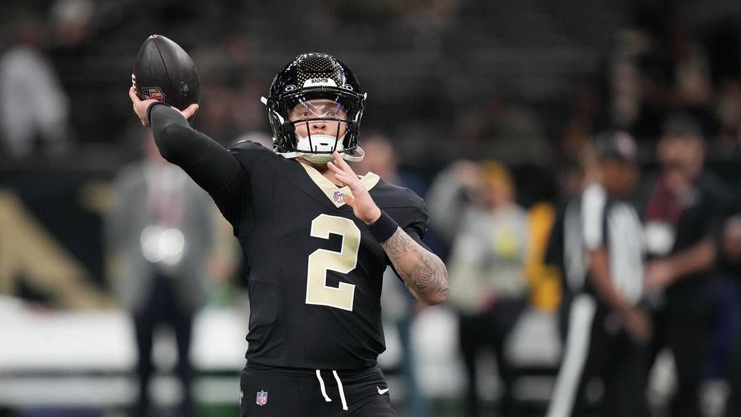 Nov 23, 2025; New Orleans, Louisiana, USA; New Orleans Saints quarterback Spencer Rattler (2) warms up prior to a game against the Atlanta Falcons at Caesars Superdome. Mandatory Credit: Matthew Hinton-Imagn Images