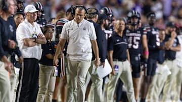Oct 11, 2025; Baton Rouge, Louisiana, USA;  South Carolina Gamecocks head coach Shane Beamer looks on against the LSU Tigers during the first half at Tiger Stadium. Mandatory Credit: Stephen Lew-Imagn Images