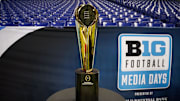 The National Championship trophy is displayed during the Big Ten football media days
