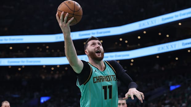 Charlotte Hornets center Jusuf Nurkic (11) shoots during the second half against the Boston Celtics at TD Garden