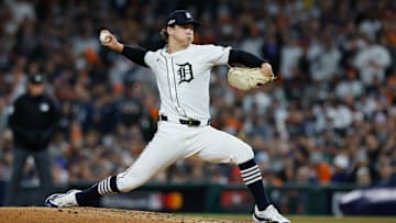 Detroit Tigers pitcher Jackson Jobe delivers a pitch against the Cleveland Guardians in Game 4 of the ALDS.