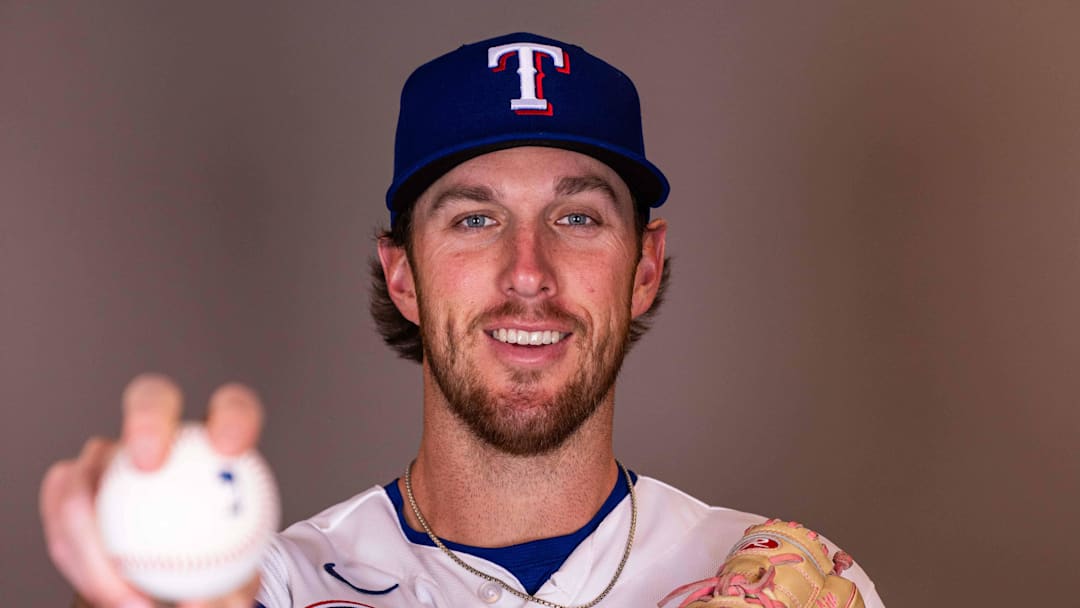 Feb 17, 2026; Surprise, AZ, USA; Texas Rangers pitcher Patrick Murphy during media day at Surprise Sports Complex. Mandatory Credit: Arianna Grainey-Imagn Images