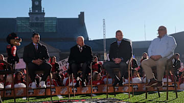 David Pollack, Lee Corso, Kirk Herbstreit, and Chris Fallica of  ESPN's 'College GameDay' holds a segment on the second stage during the broadcast's first appearance at UC before the Bearcats face the University of Tulsa, Saturday, Nov. 6, 2021, at The Commons on UC Main Campus in Cincinnati.

Uc Vs Tulsa College Gameday 02880 Fb 11 06 21
