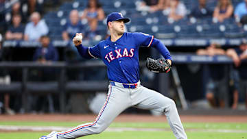 Jun 3, 2025; Tampa, Florida, USA; Texas Rangers starting pitcher Tyler Mahle (51) throws a pitch against the Tampa Bay Rays in the first inning at George M. Steinbrenner Field. 