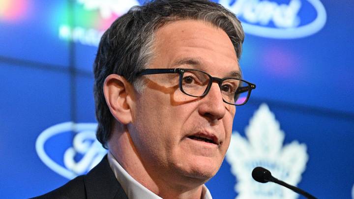 May 21, 2024; Toronto, Ontario, CANADA;  Toronto Maple Leafs president Brendan Shanahan speaks during a media conference to introduce new head coach Craig Berube (not shown) at Ford Performance Centre. Mandatory Credit: Dan Hamilton-Imagn Images