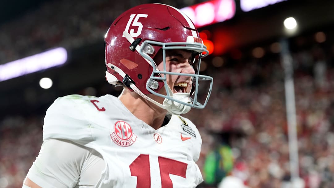 Alabama's Ty Simpson (15) during the College Football Playoff game against the Oklahoma Sooners