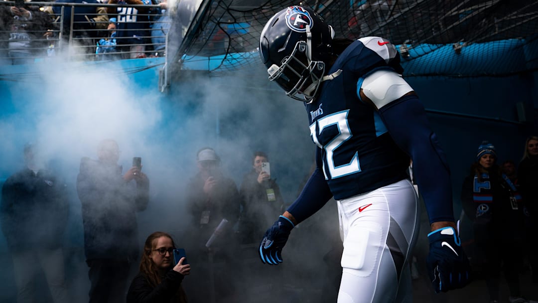 Tennessee Titans running back Derrick Henry (22) takes the field for possibly his last game with the