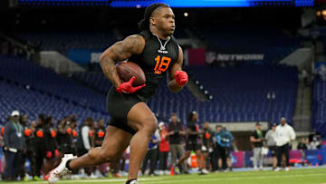 Ohio State running back Quinshon Judkins during the 2025 NFL Combine at Lucas Oil Stadium.