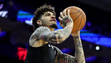 Oct 25, 2025; Philadelphia, Pennsylvania, USA; Charlotte Hornets guard LaMelo Ball (1) before action against the Philadelphia 76ers at Xfinity Mobile Arena. Mandatory Credit: Bill Streicher-Imagn Images