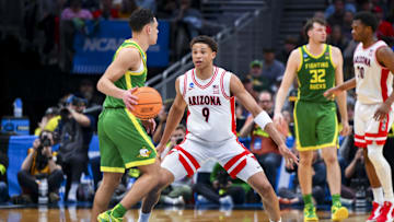 Jackson Sheltstad works for a shot against Carter Bryant in the NCAA Tournament