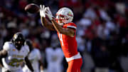 Oct 19, 2024; Tucson, Arizona, USA; Arizona Wildcats wide receiver Tetairoa McMillan (4) against the Colorado Buffalos at Arizona Stadium. Mandatory Credit: Mark J. Rebilas-Imagn Images