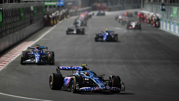 Nov 18, 2023; Las Vegas, Nevada, USA; BWT Alpine F1 driver Pierre Gasly of France (10) drives during the Formula 1 Heineken Silver Las Vegas Grand Prix at the Las Vegas Strip Circuit. Mandatory Credit: Lucas Peltier-USA TODAY Sports