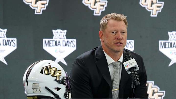 UCF head coach Scott Frost addresses the media during 2025 Big 12 Football Media Days at The Star. UCF head coach Scott Frost addresses the media during 2025 Big 12 Football Media Days at The Star.