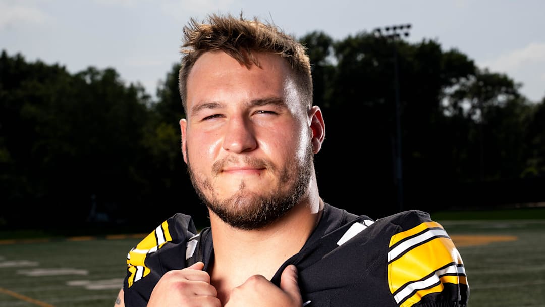 Offensive Lineman Beau Stephens stands for a photo during Iowa Football’s media day.