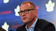Jun 1, 2023; Toronto, Ontario, CANADA; Toronto Maple Leafs new general manager Brad Treliving is introduced at a press conference at Scotiabank Arena. Mandatory Credit: Dan Hamilton-USA TODAY Sports