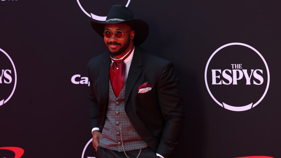 Jul 11, 2024; Los Angeles, CA, USA;  Cleveland Browns defensive end Myles Garrett arrives on the red carpet before the 2024 ESPYS at Dolby Theatre. Mandatory Credit: Kiyoshi Mio-USA TODAY Sports | Kiyoshi Mio-USA TODAY Sports