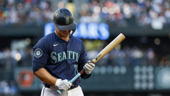 Seattle Mariners first baseman Ty France (23) reacts after striking out against the Baltimore Orioles during the second inning at T-Mobile Park on July 3rd.