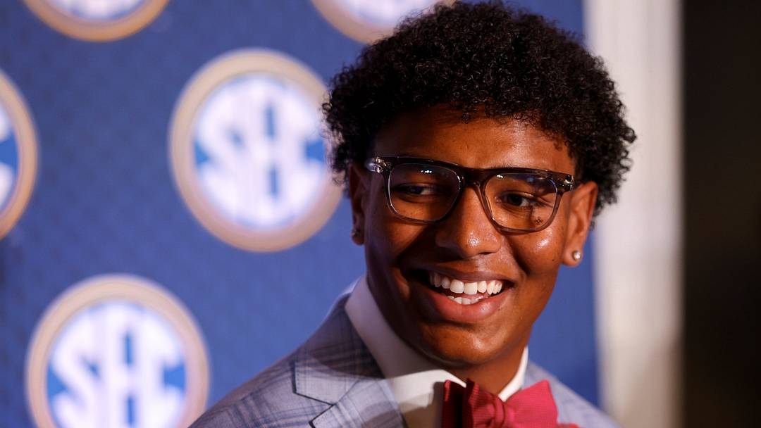 Ole Miss Rebels quarterback Trinidad Chambliss (6) speaks to the press during SEC Football Kickoff Media Day at the Tampa Marriott.