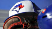Oct 8, 2025; Bronx, New York, USA; A view of a Toronto Blue Jays hat before game four of the ALDS round for the 2025 MLB playoffs between the New York Yankees and the Toronto Blue Jays at Yankee Stadium. 