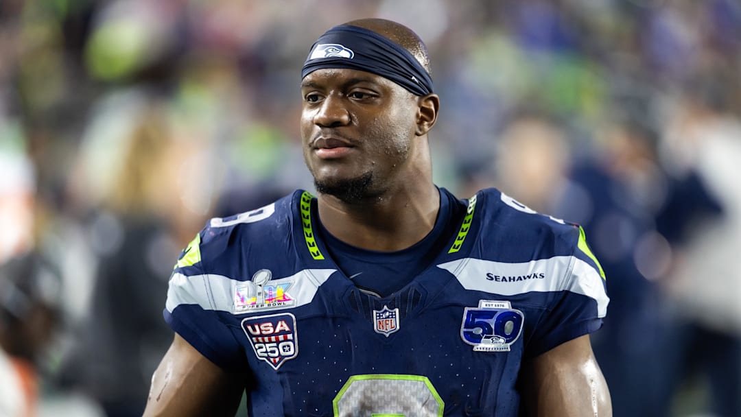 Feb 8, 2026; Santa Clara, CA, USA; Seattle Seahawks running back Kenneth Walker III (9) against the New England Patriots during Super Bowl LX at Levi's Stadium. Mandatory Credit: Mark J. Rebilas-Imagn Images