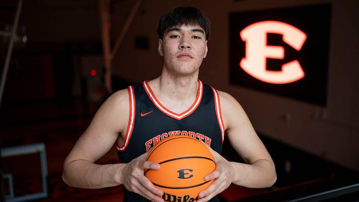 Ensworth's 7-footer Gan-Erdene Solongo stands for a portrait at Ensworth High School in Nashville, Tenn., Tuesday, Feb. 11, 2025.