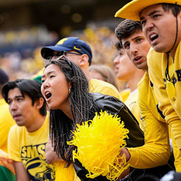 Michigan fans react during the 31-12 loss against Texas during the second half at Michigan Stadium in Ann Arbor on Saturday, Sept. 7, 2024.