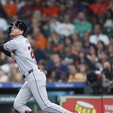 Sep 8, 2024; Houston, Texas, USA; Arizona Diamondbacks left fielder Pavin Smith (26) hits a grand slam home run during the third inning against the Houston Astros at Minute Maid Park. Mandatory Credit: Troy Taormina-Imagn Images