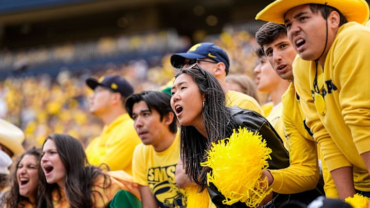 Michigan fans react during the 31-12 loss against Texas during the second half at Michigan Stadium in Ann Arbor on Saturday, Sept. 7, 2024.