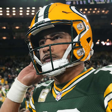 Green Bay Packers quarterback Jordan Love (10) warms up prior to a game against the Philadelphia Eagles at Lambeau Field. 