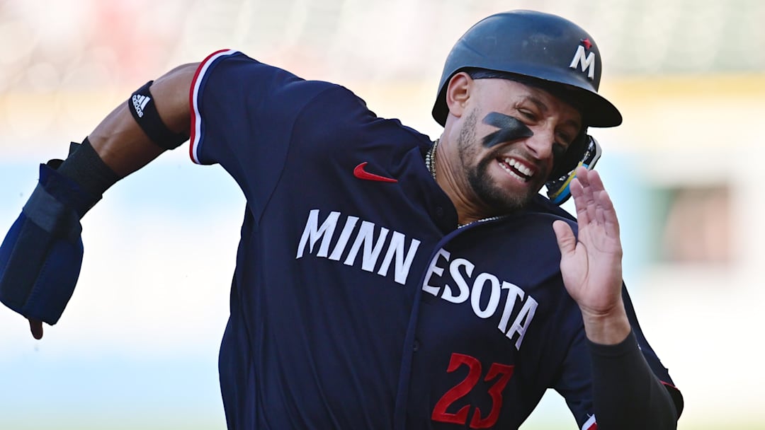 Sep 5, 2023; Cleveland, Ohio, USA; Minnesota Twins third baseman Royce Lewis (23) rounds third base Sep 5, 2023; Cleveland, Ohio, USA; Minnesota Twins third baseman Royce Lewis (23) rounds third base