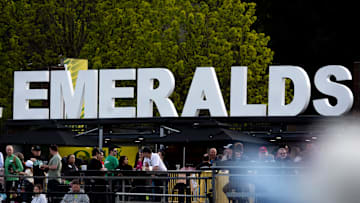 Fans gather at PK Park during the Eugene Emeralds home opener Wednesday, April 9, 2025, in Eugene, Ore.