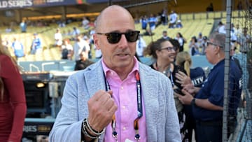 Oct 25, 2024; Los Angeles, California, USA; New York Yankees general manager Brian Cashman before game one against the Los Angeles Dodgers the 2024 MLB World Series at Dodger Stadium. Mandatory Credit: Jayne Kamin-Oncea-Imagn Images