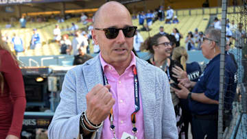Oct 25, 2024; Los Angeles, California, USA; New York Yankees general manager Brian Cashman before game one against the Los Angeles Dodgers the 2024 MLB World Series at Dodger Stadium. Mandatory Credit: Jayne Kamin-Oncea-Imagn Images