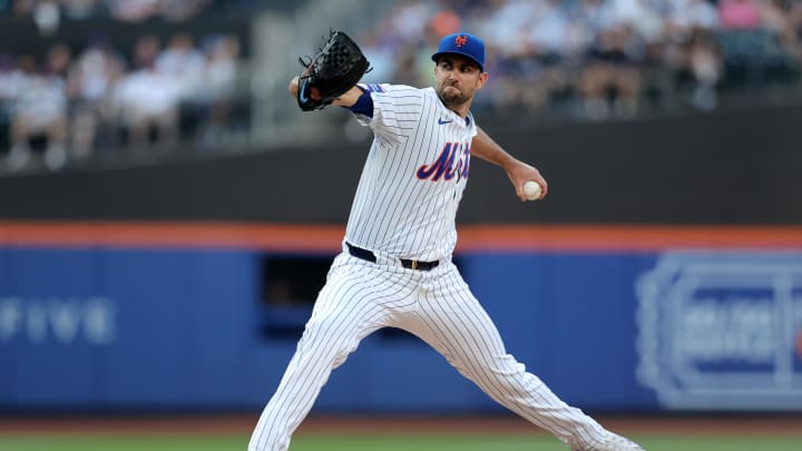 Jun 25, 2024; New York City, New York, USA; New York Mets starting pitcher David Peterson (23) pitches against the New York Yankees during the first inning at Citi Field. Mandatory Credit: Brad Penner-USA TODAY Sports