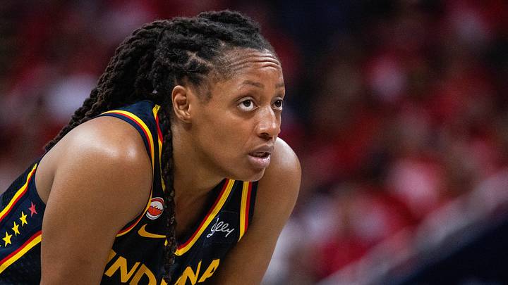 Sep 29, 2026; Indianapolis, Indiana, USA;  Indiana Fever guard Kelsey Mitchell (0) during game two of the first round for the 2026 WNBA Playoffs against the Las Vegas Aces at Gainbridge Fieldhouse.  Mandatory Credit: Trevor Ruszkowski-Imagn Images