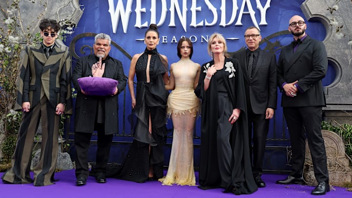 Fred Armisen, Joanna Lumley, Isaac Ordonez, Luis Guzmán, Catherine Zeta-Jones, Victor Dorobantu,  And Jenna Ortega At The "Wednesday" Season 2, Part 1 Global Premiere – Special Access Arrivals