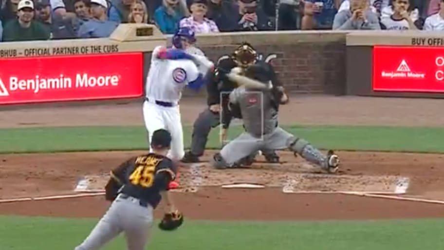 Crow-Armstrong somehow hit this pitch, way up in the zone, for a home run.  | Screengrab Twitter @MLB