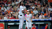 May 9, 2025; Houston, Texas, USA; Cincinnati Reds shortstop Elly De La Cruz (44) reacts after striking out against the Houston Astros during the third inning at Daikin Park. Mandatory Credit: Erik Williams-Imagn Images