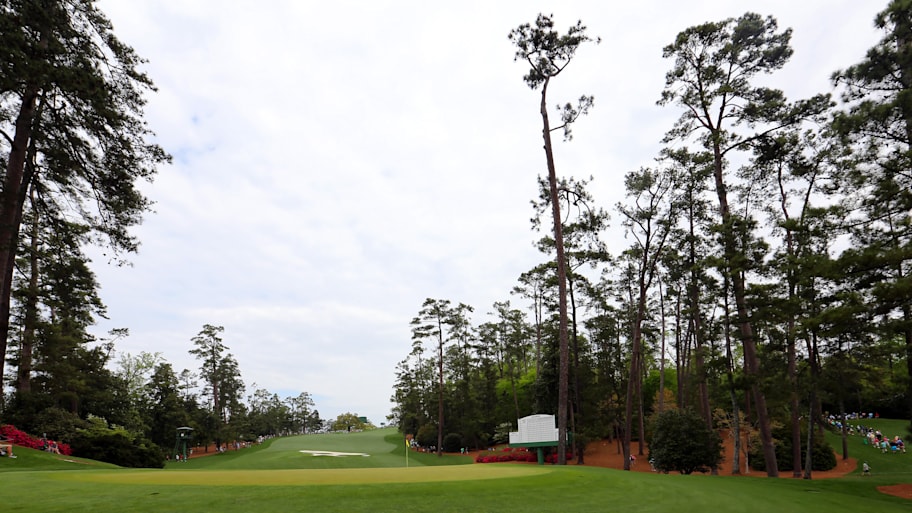 A view of the 10th green and the azaleas during the practice round for the 2015 Masters 