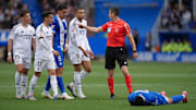 Kylian Mbappe (centre) was given his first red card in six years on Sunday