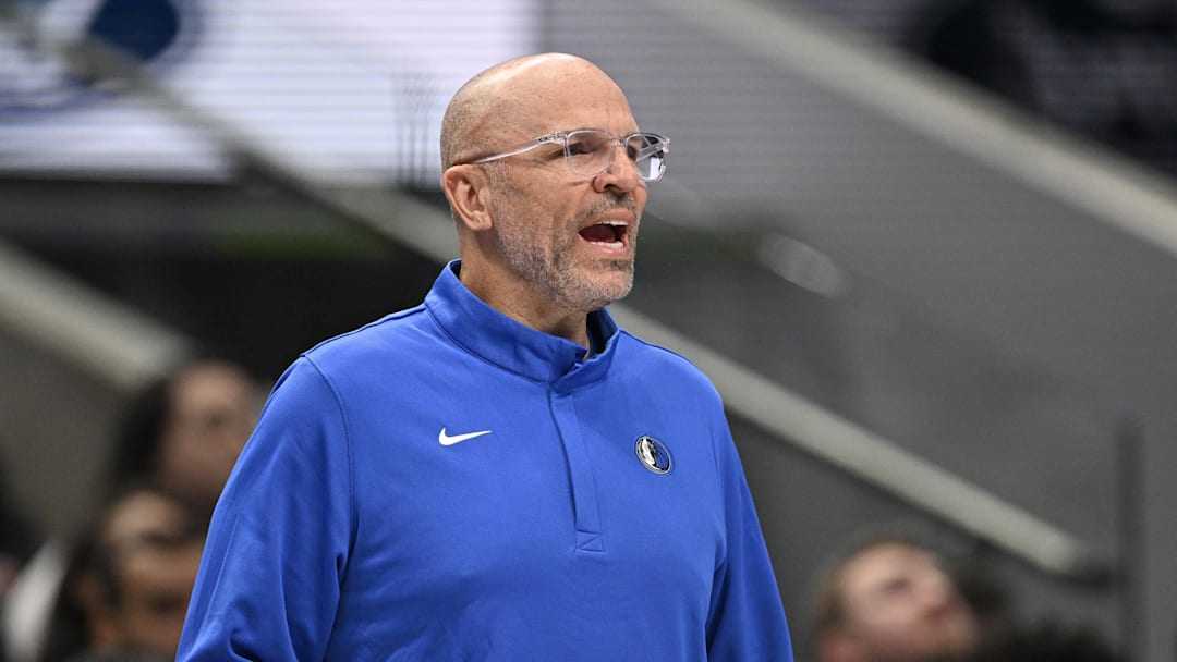 Mar 1, 2026; Dallas, Texas, USA; Dallas Mavericks head coach Jason Kidd looks on during the second half against the Oklahoma City Thunder at the American Airlines Center. Mandatory Credit: Jerome Miron-Imagn Images