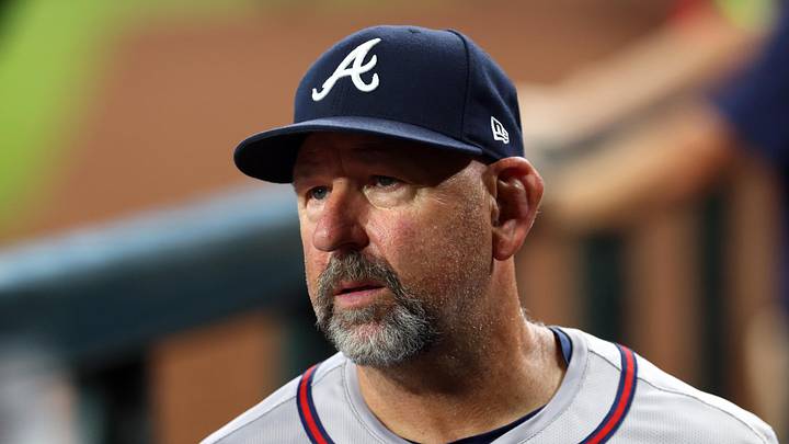 Jul 9, 2024; Phoenix, Arizona, USA; Atlanta Braves bench coach Walt Weiss against the Arizona Diamondbacks at Chase Field. Mandatory Credit: Mark J. Rebilas-Imagn Images