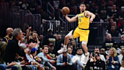 May 13, 2025; Cleveland, Ohio, USA; Indiana Pacers guard T.J. McConnell (9) saves the ball from going out of bounds during the first half against the Cleveland Cavaliers of game five of the second round for the 2025 NBA Playoffs at Rocket Arena. Mandatory Credit: Ken Blaze-Imagn Images