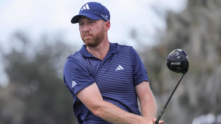 Mar 6, 2026; Orlando, Florida, USA;   Daniel Berger plays his shot from the eighth tee during the second round of the Arnold Palmer Invitational golf tournament. Mandatory Credit: Reinhold Matay-Imagn Images