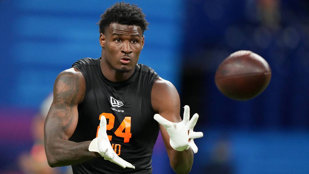 Feb 28, 2026; Indianapolis, IN, USA; Georgia State wideout Ted Hurst (WO24) during the NFL Scouting Combine at Lucas Oil Stadium. Mandatory Credit: Kirby Lee-Imagn Images